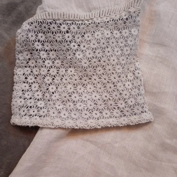 Soft Surroundings 100% Linen Top Blouse Shirt Womens Size XL Ivory Eyelet Sleeve - Picture 3 of 14